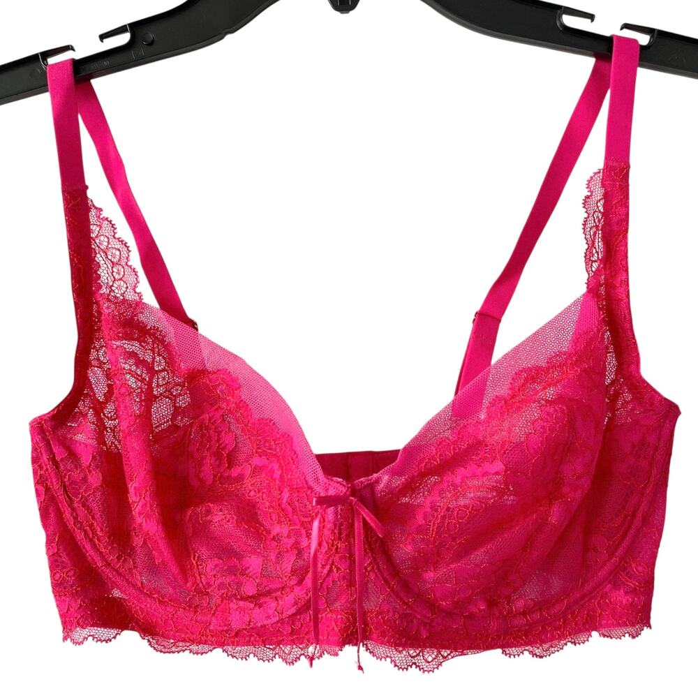 NEW SKARLETT BLUE Sheer Lace Balconette Bra Poppy Pink Size 32DD Adjustable